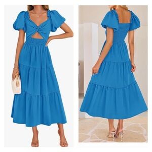 Elegant Blue Puff Sleeve Dress